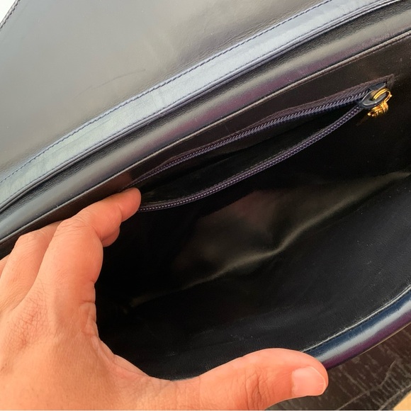 Salvatore Ferragamo Blue/Black Leather Flap Shoulder Bag EUC - Picture 11 of 14